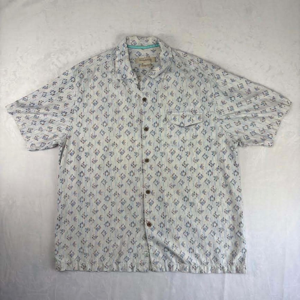Tommy Bahama Geometric Hawaiian Silk Button Down‎ Shirt XL / T Original Fit